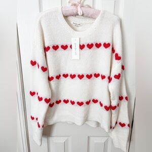 White and Red Hearts Sweater Free for All Valentines Day New With Tags Large